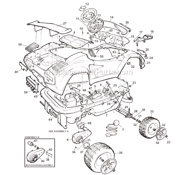 Page A Diagram and Parts List for 78660-9993  Power Wheels Ride-On Cars